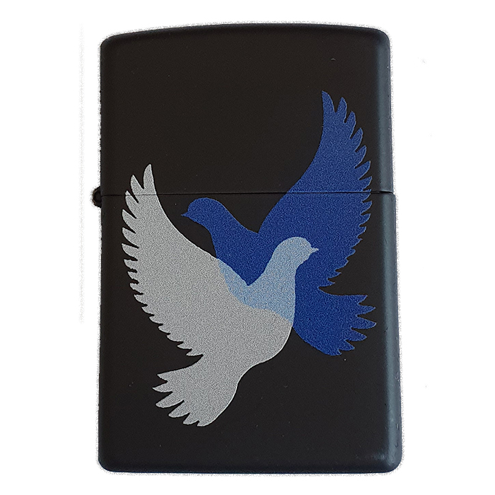 ZIPPO Lighter Classic Black Matte 218 Doves Blue and White Pigeons Flying Symbol