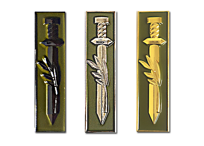 Israeli Army Military IDF Spire Front Combat fighters 3 Symbol pins set - Silvered, blackened and gilded.